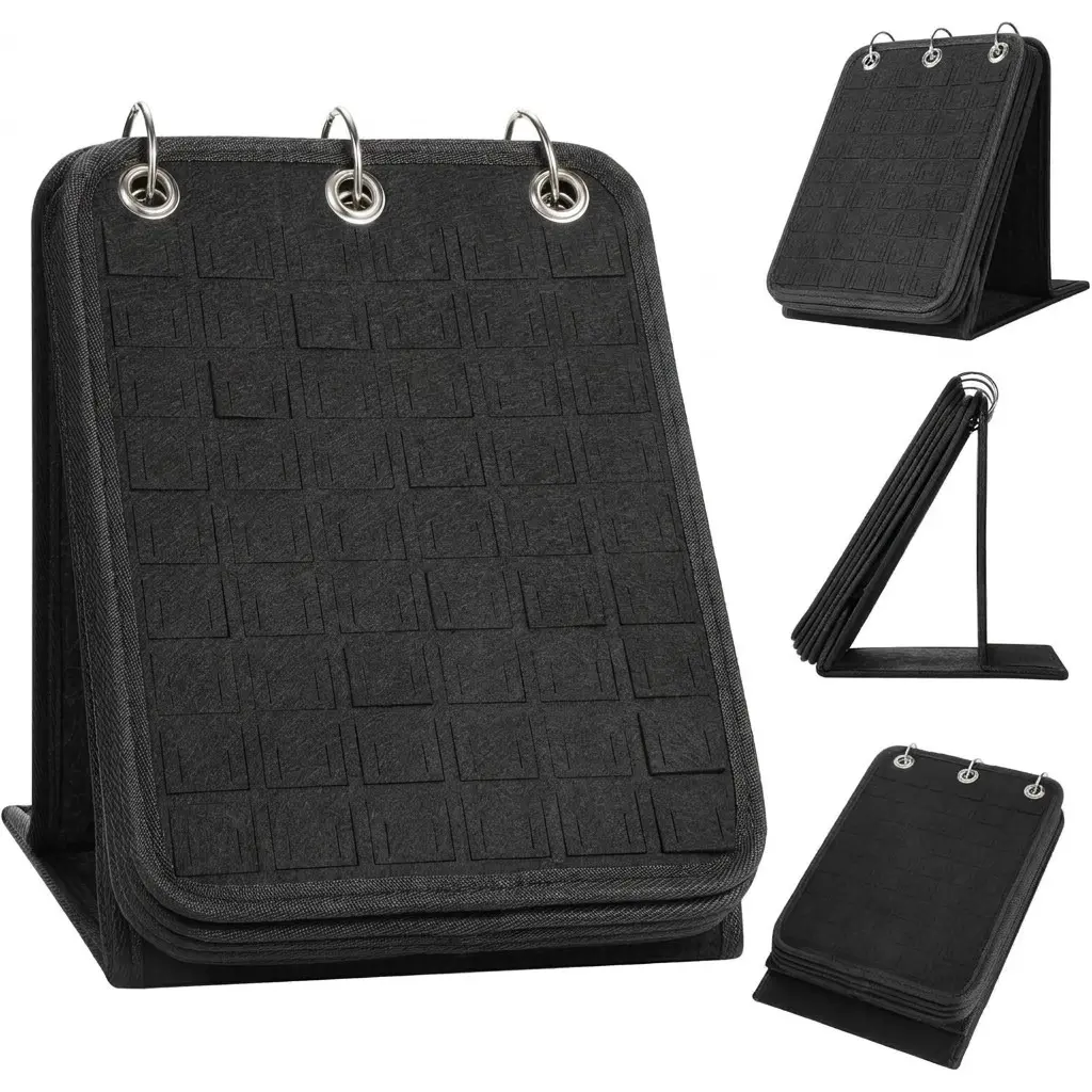1 Pc Felt Pin Display Book – 5-page badge and brooch storage organizer. Portable binder-style case for pins, badges and jewelry, perfect for collection display and desktop organization.