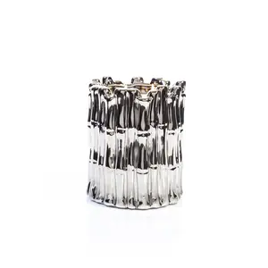 Thompson Ferrier Silver Sagano Candle - Decorative Bamboo 2-wick Candle with Ivory Musk Scent for Serenity & Aroma in Room Decor