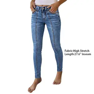 Flamingals Wash Stitch Detail Mid Waist Skinny Jeans Womenswear