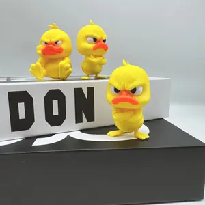 3pcs 3D Printed Angry Duck Figurine, Cute Cartoon Figurine - Classic Yellow Plastic Duck with Orange Beak & Feet, Perfect for Home Decor, Desk Ornament