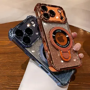 New Ultra-Shockproof Stand Phone Case/Electroplated Laser Glitter/Suitable for Iphone 17,16,15,14,13,12,11 Plus Pro Max Air/Features Stand/Supports Wireless Charging/Great Gift for Friends Or Partners