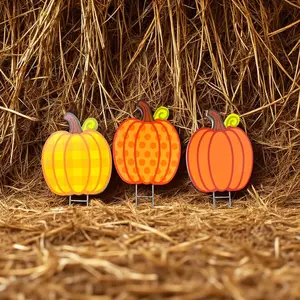 Outdoor Pumpkin Yard Signs with Stakes, 3 Assorted Designs, Weatherproof PVC Fall Decor, Autumn Lawn Decorations