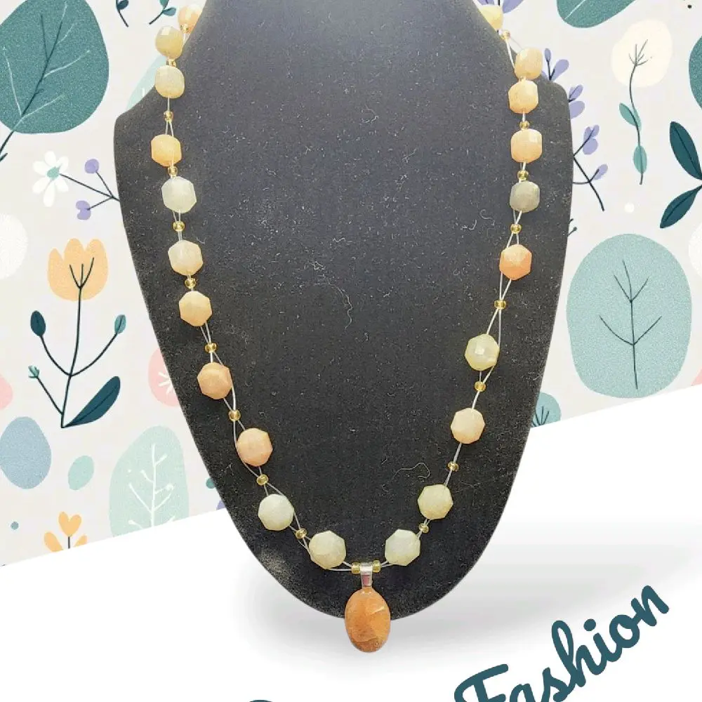 Handcrafted Natural Calcite & Sunstone Necklace - Beautiful One-of-a-Kind Beads & Pendant Fashion Jewelry