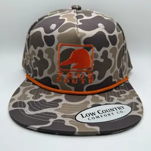 Low Country Comfort Co. True South Blaze Embroidery on Riverbed Threads Performance Rope Camo Hat with Orange Trim
