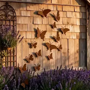 15pcs Metal Butterfly Wall Decor, Outdoor Garden Decoration, Windproof Weather Resistant, Fence Balcony Patio, Elegant Metal Butterfly Wings Art
