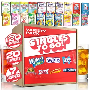 Singles To Go 120 Count Variety Pack, 20 Flavors from Popular Brands, Sugar Free Drink Mix Packets, Convenient Water Flavoring Powder for On the Go Hydration