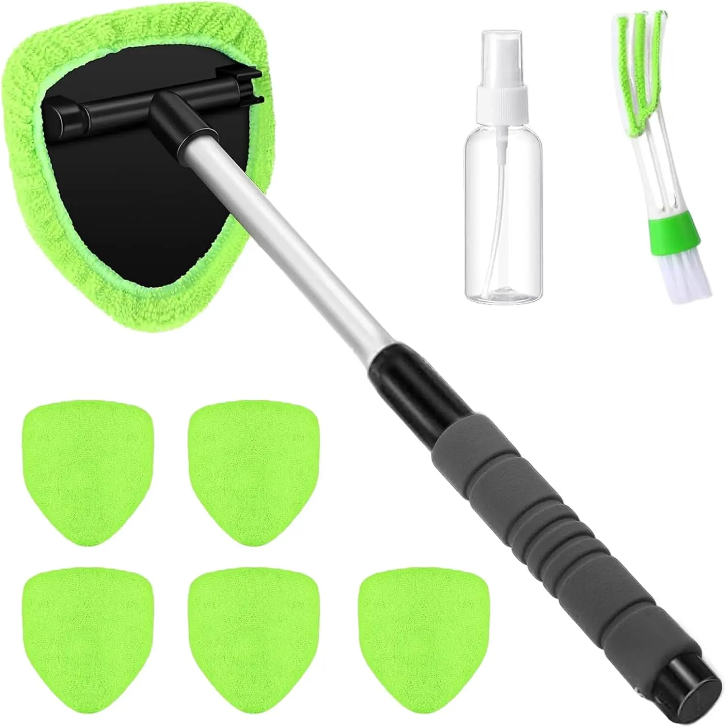 8 Pcs Car Windshield Inside Cleaning Tool, Handheld Window Wiper with Soft Cloth Sleeve for Car Windows, Glass Doors, Tables - Quick Drying, No Streaks Green