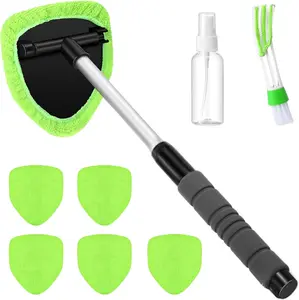 8 Pcs Car Windshield Inside Cleaning Tool, Handheld Window Wiper with Soft Cloth Sleeve for Car Windows, Glass Doors, Tables - Quick Drying, No Streaks Green