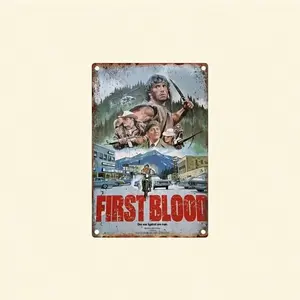 Rambo Nostalgia Co Vintage First Blood Aluminum Sign Retro Wall Art Decor with Pre Drilled Holes for Home Bar Cafe Holiday Gift