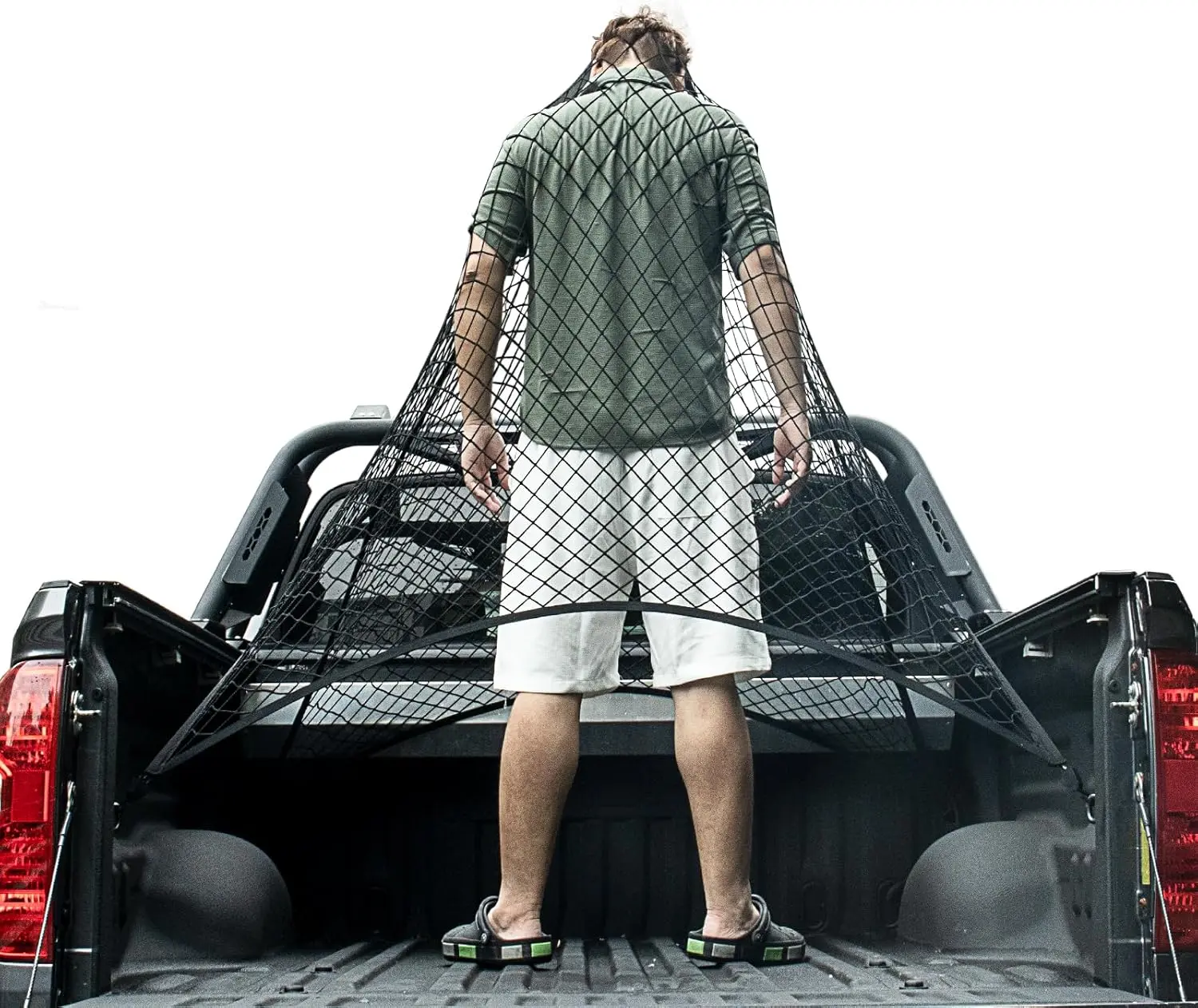Pickup Truck Double-Deck Cargo net, Trucks Cargo Net Mesh Organizer Stretchable net for Pickup Trucks, car Trunks, SUVs,Compatible with Trailers, Ford, Chevy, Dodge（Stretchable 4'x4' to 7'x7'）