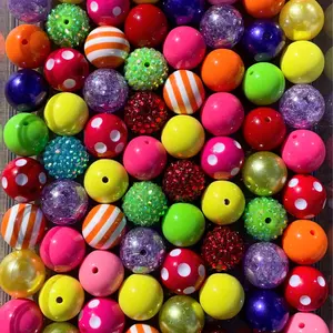 Skittlez Bead Mix 20mm Bubble Gum Bead Mixes Pink Yellow Green and Red Chunky Bead Mixes Durable Plastic Round for Crafts Jewelry Making Key Chains Pens