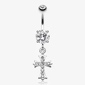Cross Sparkle Dangle Belly Button Ring