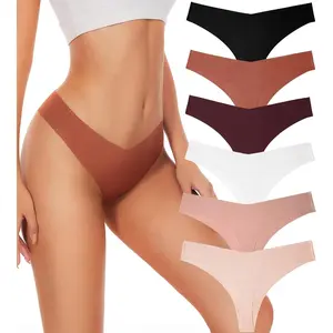Seamless Thongs For Women V-waisted No Show Thong Seamless Panties Breathable Comfortable Underwear Womens 6-Pack