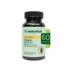 Vitamin D3 5000 IU (125 mcg) with Vitamin K2 100 mcg Supplement | Supports Calcium Utilization, Immune Support, & Cardiovascular Wellness | Plant Based, Major Allergen Free | 60-Day Supply