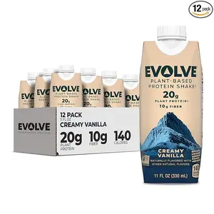 Evolve Plant Based Protein Shake, Vanilla Bean, 20g Vegan Protein, Dairy Free, No Artificial Sweeteners, Non-GMO, 10g Fiber, 11 Fl Oz (Pack of 12) (Formula May Vary) Energy Taffy