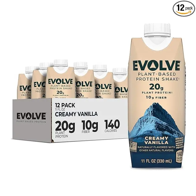 Evolve Plant Based Protein Shake, Vanilla Bean, 20g Vegan Protein, Dairy Free, No Artificial Sweeteners, Non-GMO, 10g Fiber, 11 Fl Oz (Pack of 12) (Formula May Vary) Energy Taffy