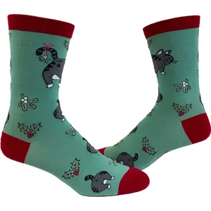 Women's Cat Butt Mistletoe Socks Funny Christmas Kitty Pet Lover Sarcastic Footwear Funny Graphic Socks Comfortable Fitted Spandex Cotton