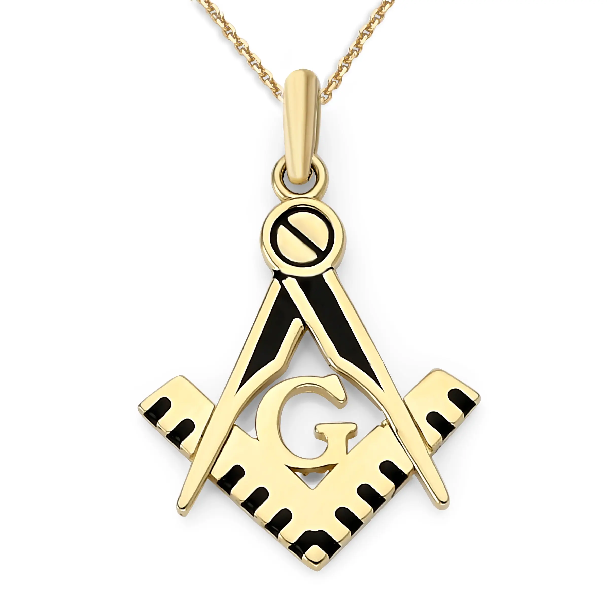 Masonic Square and Compass Pendant Necklace in Solid Gold, Black Enamel, Masonic Gifts, Freemason Jewelry
