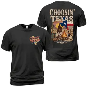 Choosin Texas Cowboy T-Shirt, Funny Texas Western Graphic Tee, Lone Star State Back Print Shirt, Desert Campfire Rodeo Outfit, Vintage Country Bar Style, Southern Gift for Men and Women