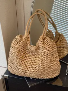 Simple and spacious straw woven tote bag, fashionable braided women's shoulder bag with lazy and relaxed vibe in ins style, Casual Trendy Bag, Beach Bags