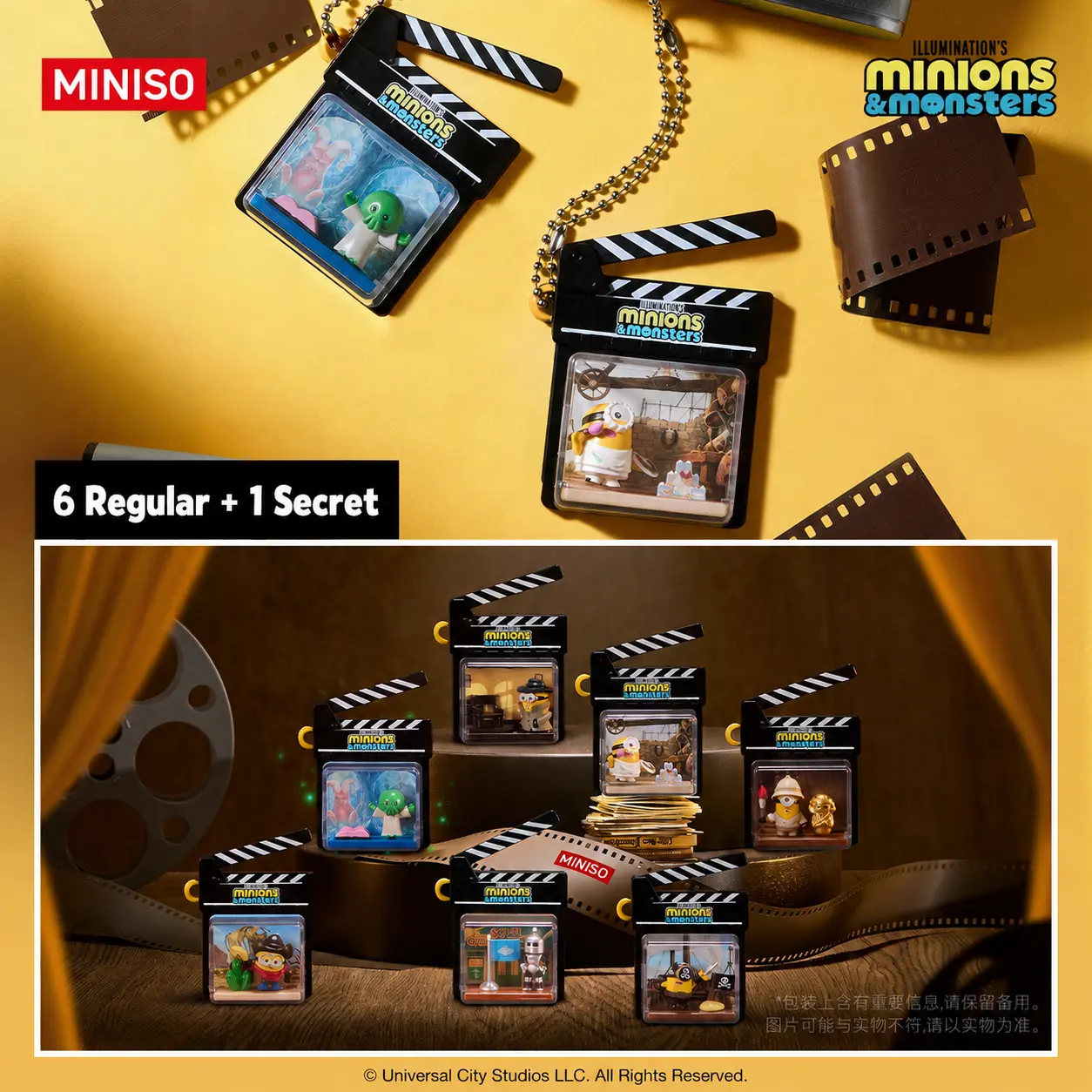 Minions Camera Never Stop Tiny World Pendant Blind Box Movie Clapperboard Shaped Case Mini Scene Figure Charm Trendy Backpack Accessory For Minions Fans And Teenagers