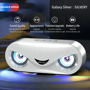 2026 New Portable Bluetooth 5.0 Speaker with Voice Control, High Volume, Bionic Eye Design, Multi-Color Ambient Lighting, USB-C, TF Card, AUX Support, Long-Life Battery, Enhanced Dual Speakers, Subwoofer, HiFi Sound (Black, White) - for Smartphones