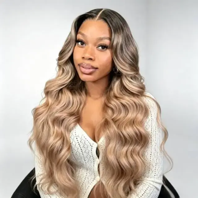 [NEW] AliPearl Wigs Brunette Blonde Highlights Loose Body Wave 13x6 Lace Frontal Wig Pre Styled Layered With Drawstring Human Hair