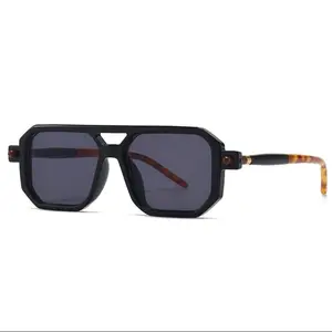 Black Semi Tortoise Bridge Trendy Square Sunglasses For Women's And Men's