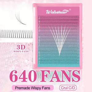 640 Piece False Eyelashes 0.073D Pointed Pre-Made Fans  C D Curl Extension, Eyelash Extensions, Mixed Lengths 8-15mm, Promade Fans, Solid Form, Non-Flammable Liquid