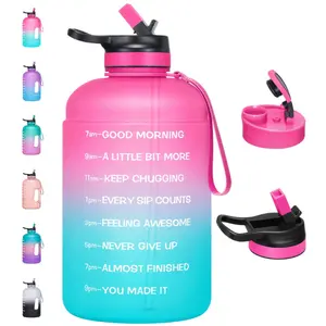 Large 74 oz Half Gallon Motivational Water Bottle with 2 Lids Chug & Straw Time Markers Built-in Handle for Workouts & Daily Hydration Drinkware BPA-free