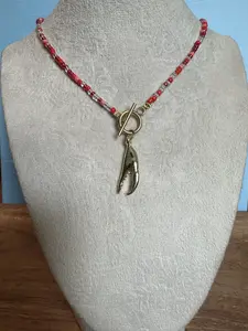 Gold Plated Lobster Claw - Red Beads - Toggle Clasp