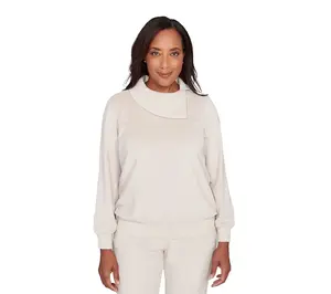Alfred Dunner Petite Solid Shimmer Detail Envelope Neck Top