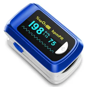 Fingertip Pulse Oximeter Blood Oxygen Saturation Monitor Tracks Heart Rate SpO2 and Perfusion Index with Battery and Lanyard Blue