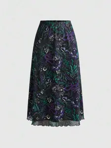 Women's Vintage Vacation Style Bird Grass Snake Print Unique Prints A-Line Skirt, Gothic Butterfly Print Punk Half-Sleeve Dress for Spring Summer