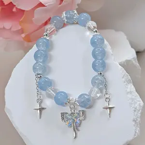 Pastel Crystal Stretch Bracelet for Women, Romantic Beaded Jewelry with Star & Butterfly Charms, Lightweight Feminine Accessory, Bracelets For Women