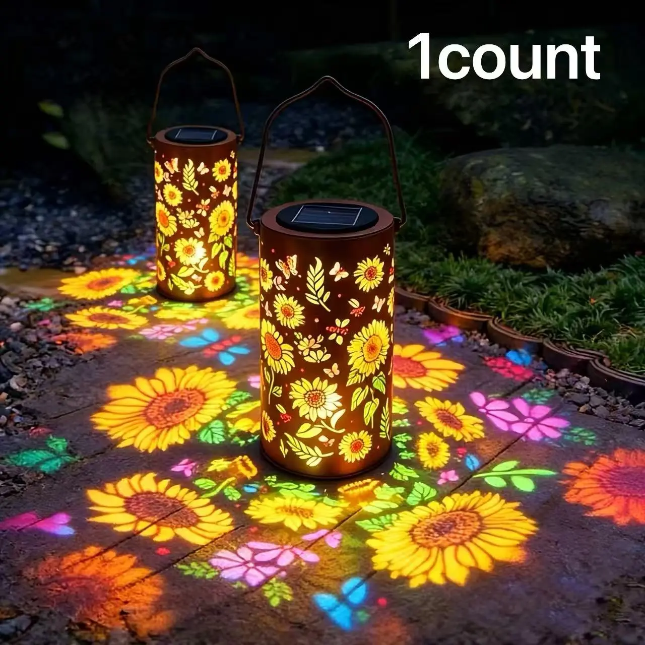 solar-powered sunflower butterfly lantern, IP65waterproof, garden decoration, painted sunflowerbutterfly lamp, lawn atmosphere lighting decoration,suitable for garden, terrace, courtyard, backyard andporch decoration