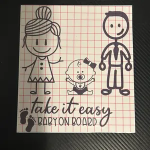 Baby on Board Car Vinyl Decal - Take It Easy Design with Family Illustration and Footprints - Baby on Board Sign