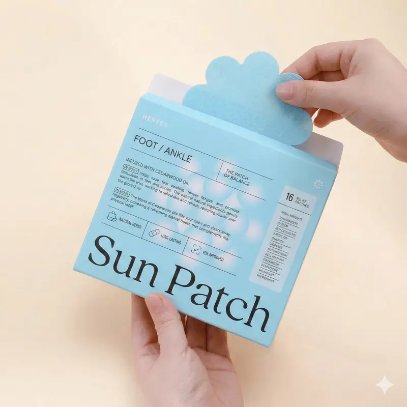 Sun Patch Natural Pain Relief Patches for Foot & Ankle with Cederwood Scent 16 Patches Long Lasting Comfort Vegan Friendly Daily Muscle Comfort Adhesive Herbal, Effective For Menstrual Cramps Cedarwood Oil Healthy