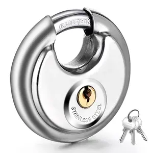 Keyed Padlock Stainless Steel Round Disc Lock with Two Keys 80mm Heavy Duty Lock Outdoor Waterproof Storage Lock Suitable for Warehouse Garage Storage Cabinet Outdoor (1 Piece)