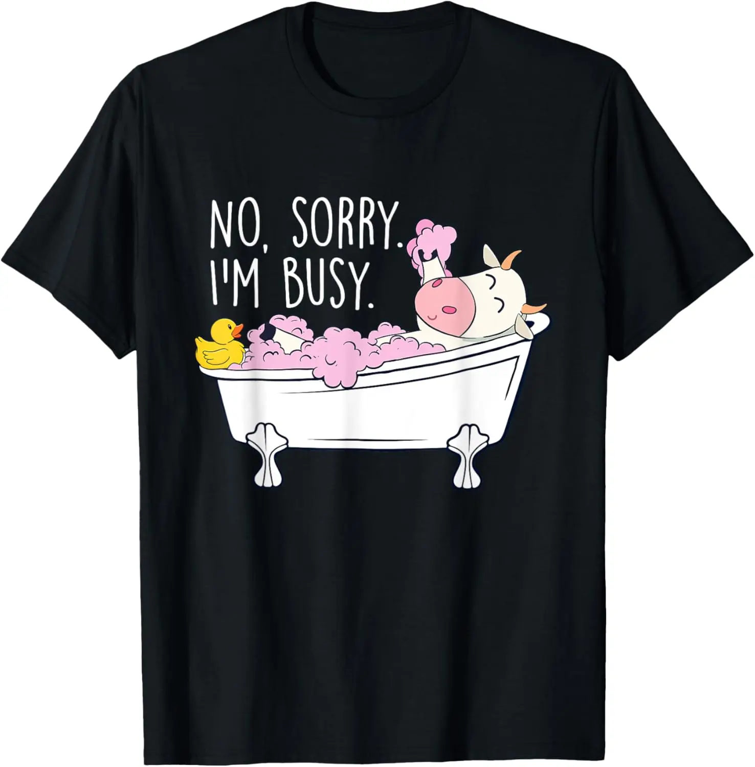 Women's 100% Cotton Short-Sleeve Round Neck Casual Distressed Graphic T-Shirt - "No Sorry I'm Busy" Hot Tub Wellness Bubble Bath Themed Top, Shortsleeve, Tshirt, Vintage, Crew Neck, Everyday, Idiosyncratic, Fashion