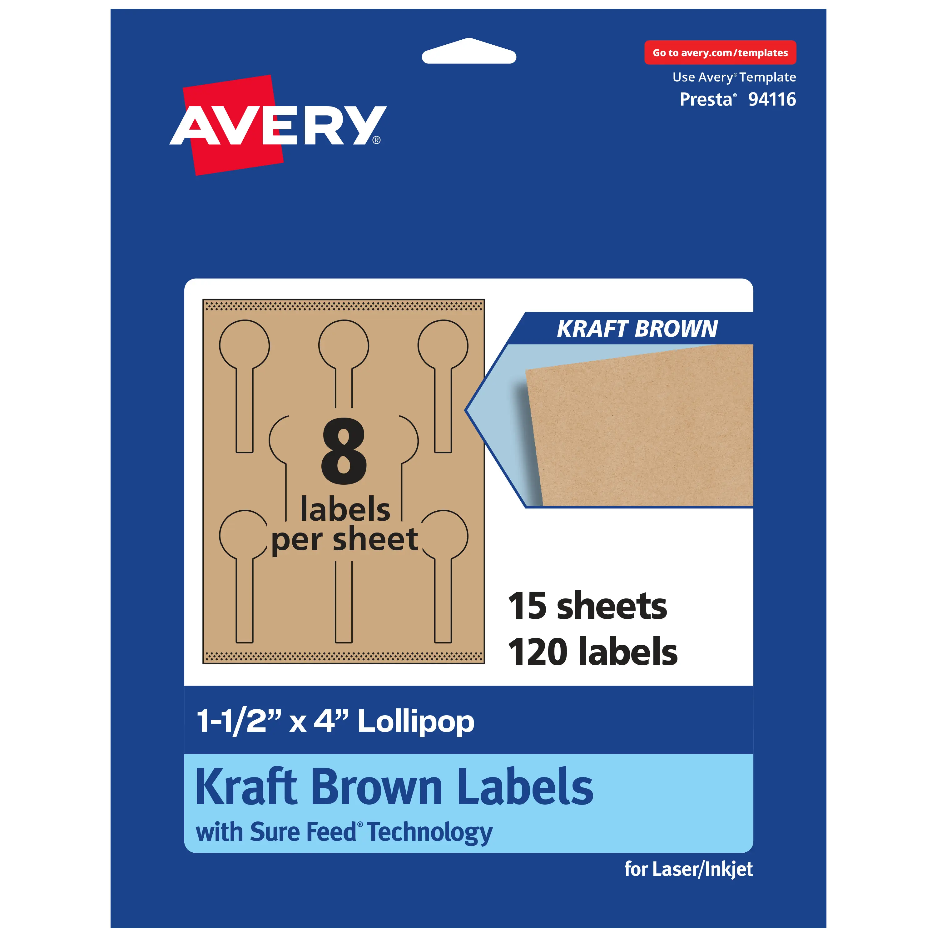 Avery Kraft Brown Lollipop Labels with Sure Feed, 1.5" x 4"