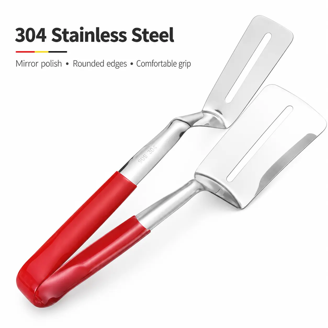 Stainless Steel Spatula Tongs, Kitchen Cooking Tongs for Steak, Fish & Burgers, Multi-Purpose Food Turner Grill Clamp for Frying Pan, BBQ, Grilling & Everyday Cooking