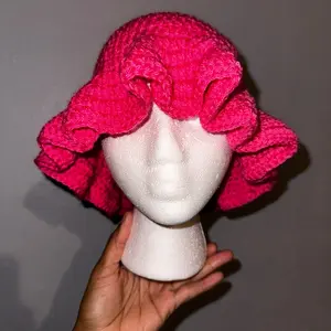 Hot Pink Crochet Ruffle Bucket Hat