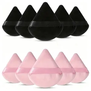 2026 New 10Pcs Velour Powder Puffs, Soft Triangle Makeup Sponge for Loose Powder Foundation, Fluffy Face Beauty Blender Cosmetic Tool (Pink&Black)