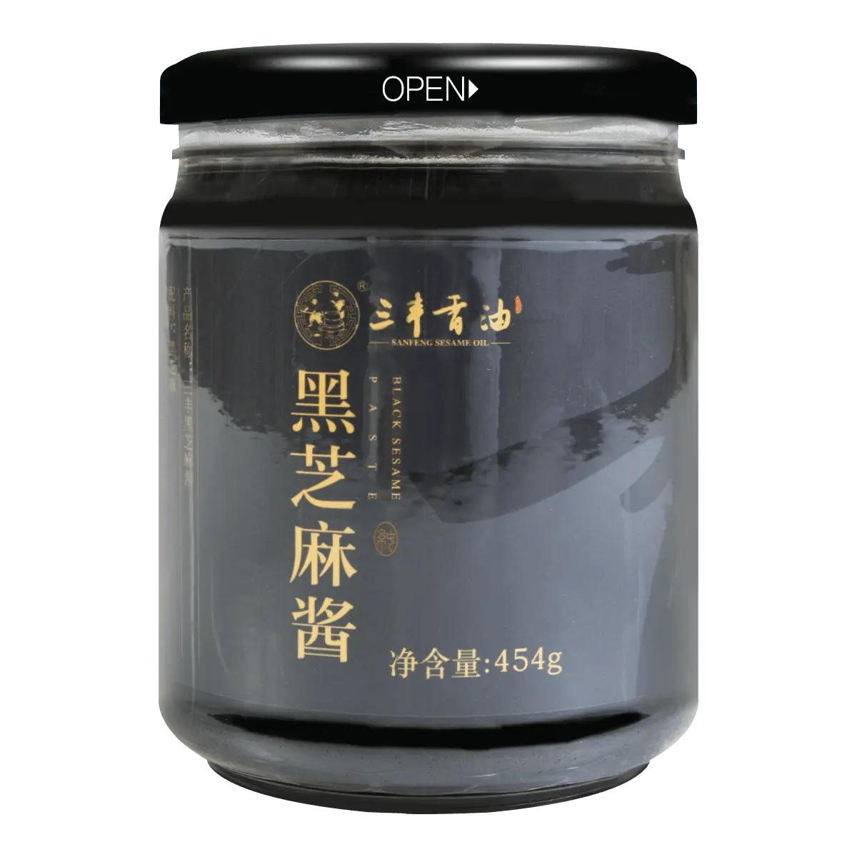 SANFENG Black Sesame Paste 454g - Pure Roasted Sesame Tahini for Cooking & Baking