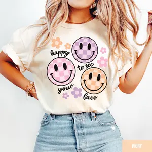 Comfort Colors Happy To See Your Face Shirt,  New Teacher Gifts Oversize Medium Tshirt Fabric