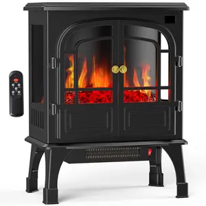 Freestanding Electric Fireplace Heater with 3D Flame Effect, Overheating Safe Design, 12H Timer & Remote Control for Living Room & Bedroom, Adjustable Flame Settings