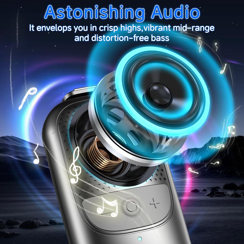 Clip-On Bluetooth Speaker, Wireless Portable Speaker with Microphone for Hands-Free Calls and Music, Up to 10 Hours Playtime for Work, Hiking, Running, and Outdoor Activities