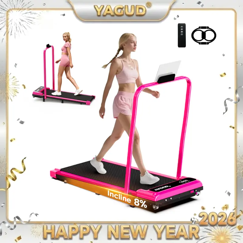 YAGUD Auto Foldable Compact Fold Motorized Treadmill - 3.8mph Max Speed, Quiet Motor, 300lbs Capacity, Dual Shock Absorption, Remote Control, Easy to Move, Bonus Resistance Bands, Foldable Fitness Equipment for Home Workout, Compact Fold Treadmill