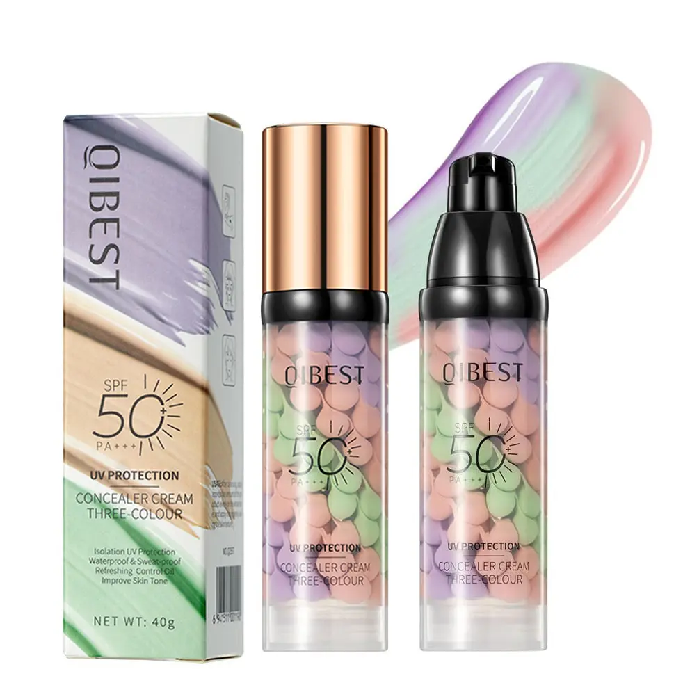 3-in-1 Color Correcting Facial Serum,Moisturizing Primer, , SPF 50 PA++ +Brightening Primer for Even Skin Tone, OilControl & Refreshing, Purple, Pink & GreenTones